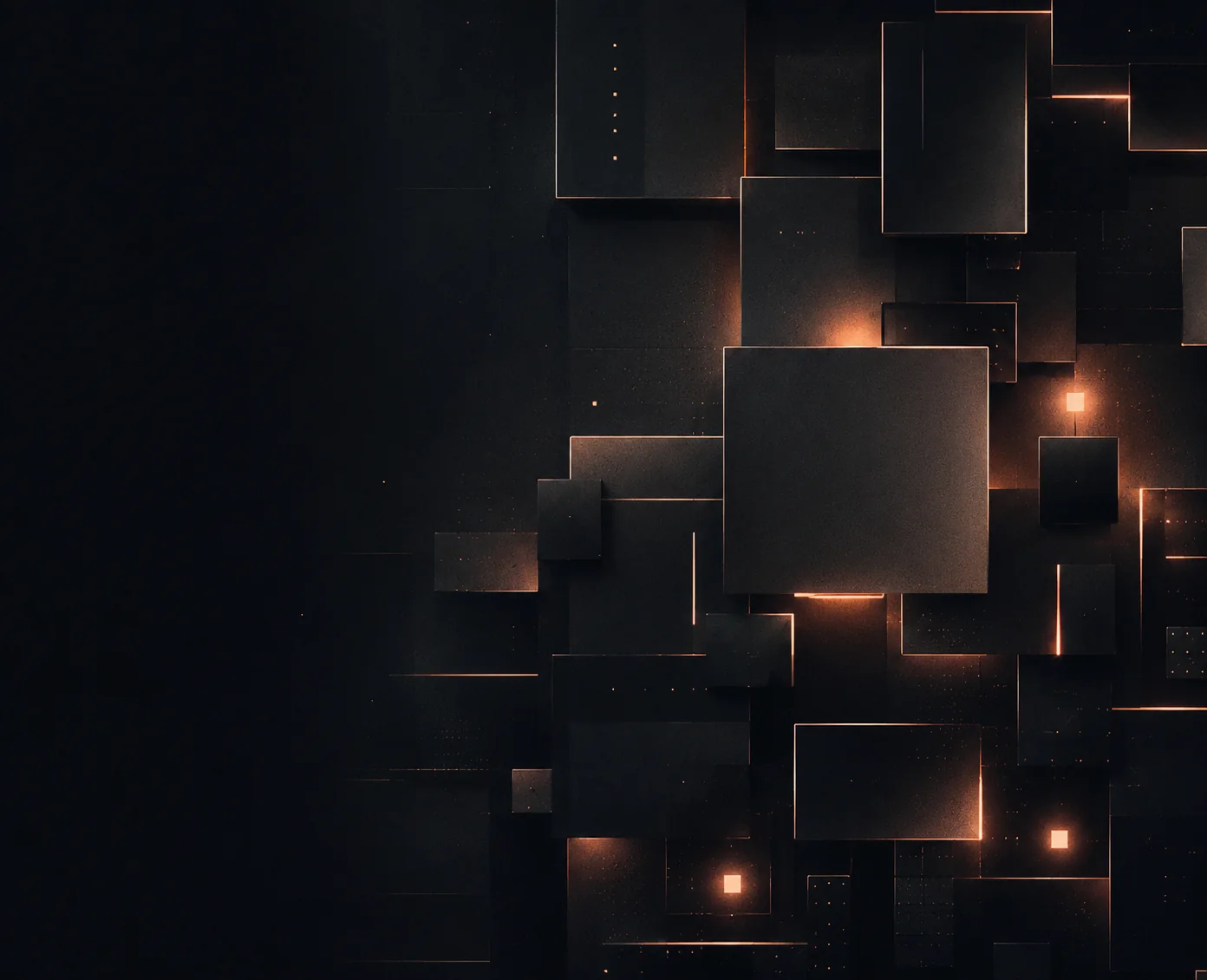 Abstract dark modular blocks lit with warm accents
